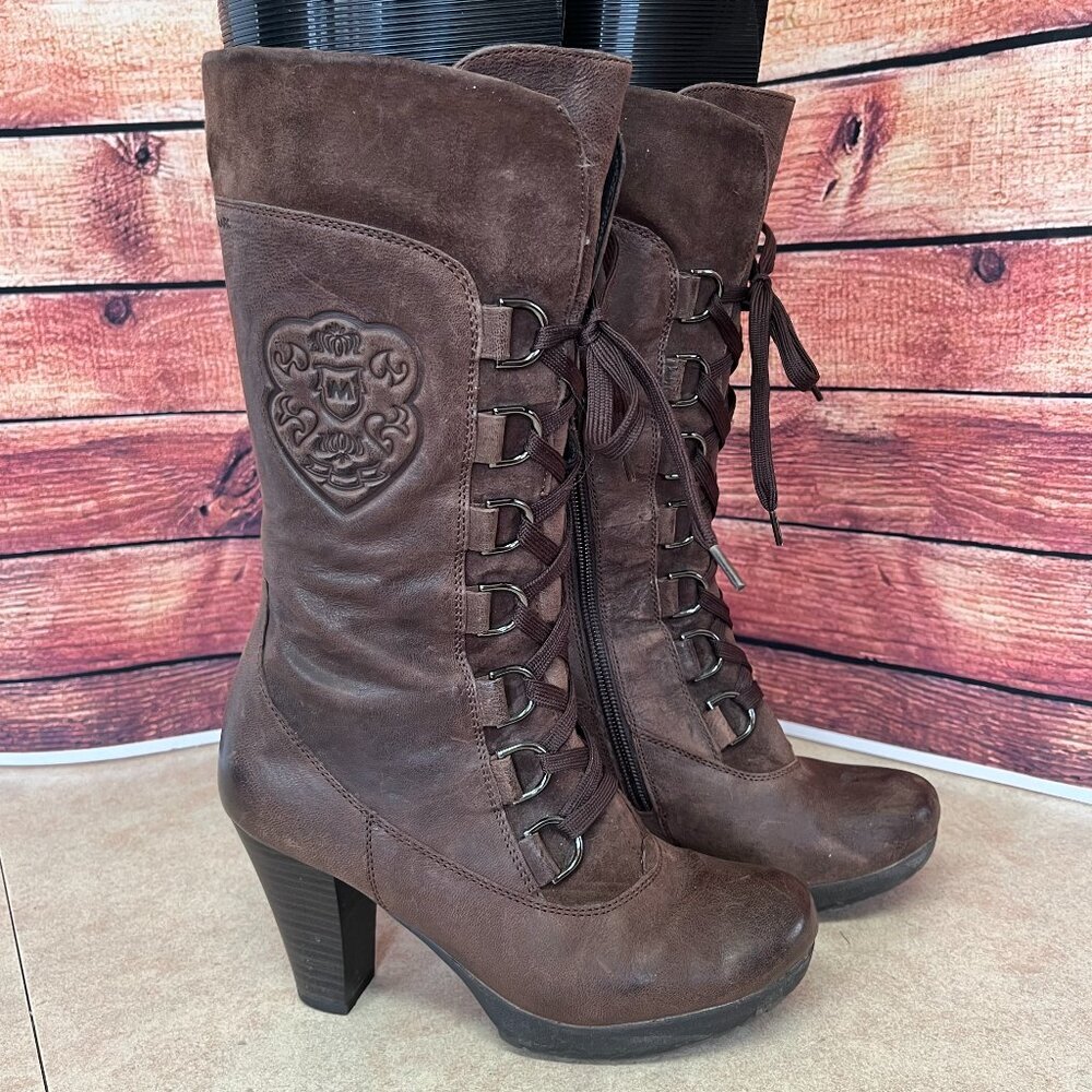 Marc Brown Leather Lace Up Lined Heeled Platform Boots